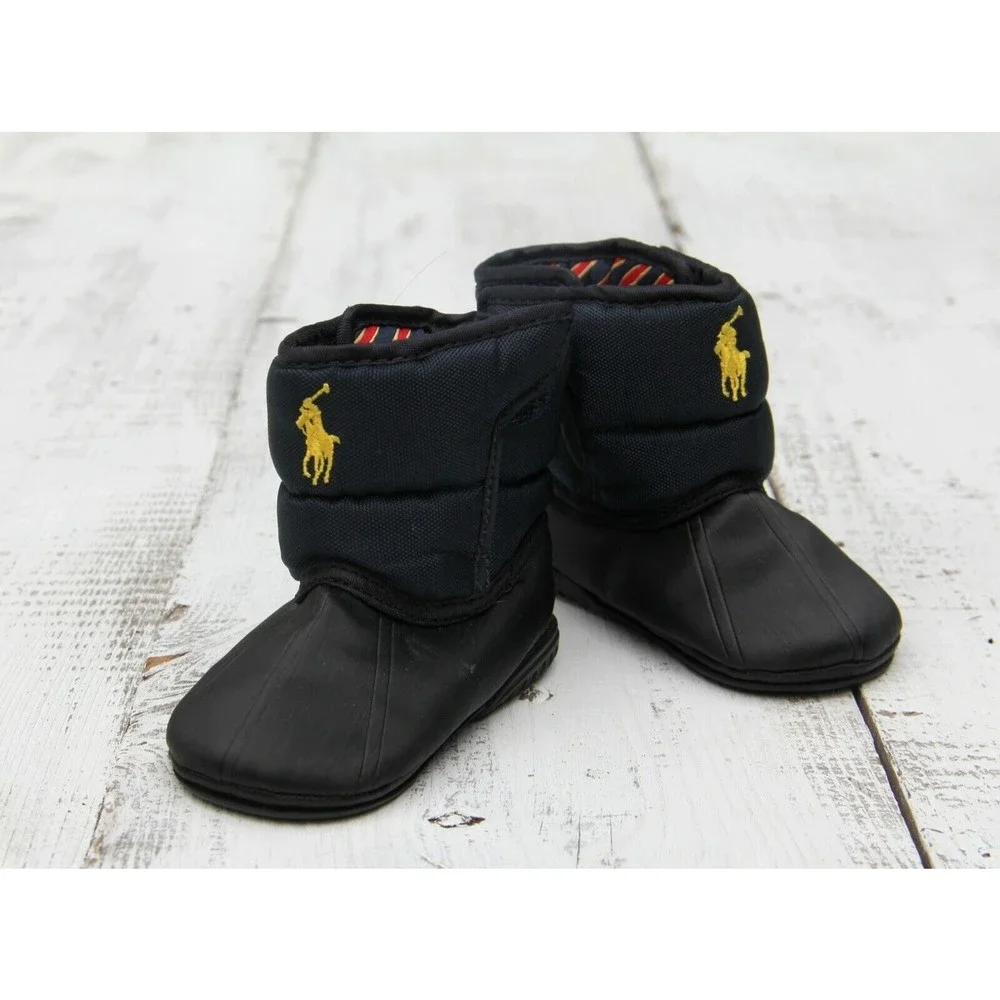 Polo by Ralph Lauren Black Kids Booties with Yellow Polo Logo